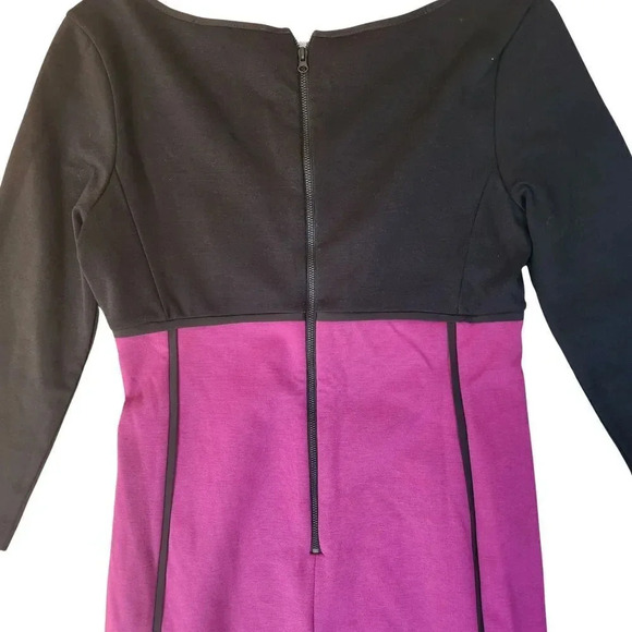 Narciso Rodriguez Dress Women Small Black & Mulberry 3/4 Sleeve Color Block Midi - Picture 5 of 5